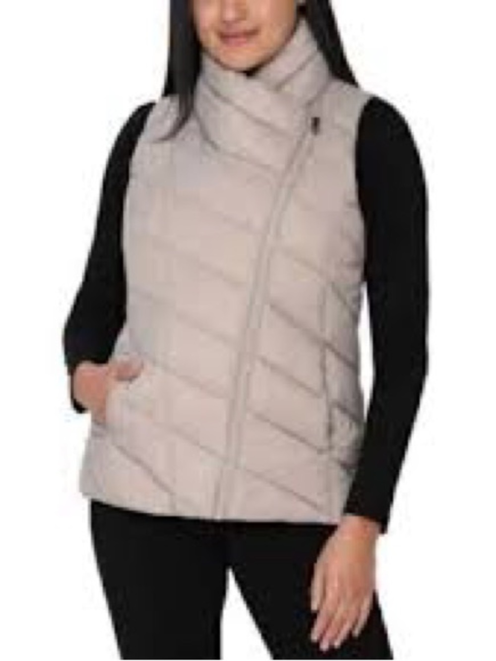 Nicole Miller Light Beige Quilted Puffer Vest